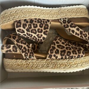 Leopard Print Espadrille Platform Sandals - Women